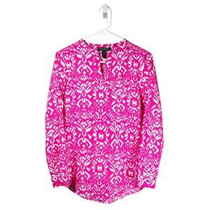 Ralph Lauren Women's Blouse Pink White Geometric Abstract Long Sleeve Top PS